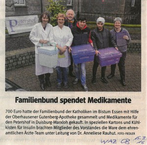 Familienbund spendet Medikamente / WAZ Oberhausen / 15.03.2016